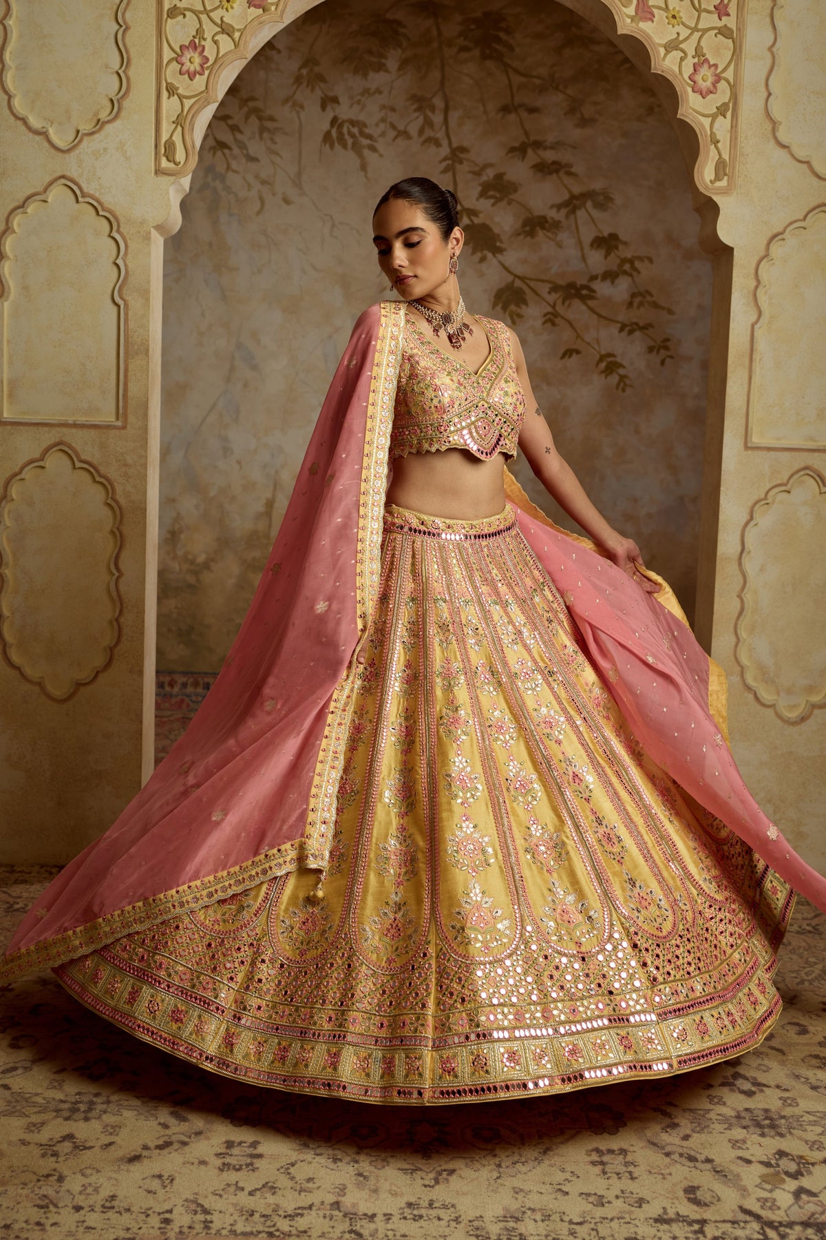 Yellow Mirror Lehenga Set