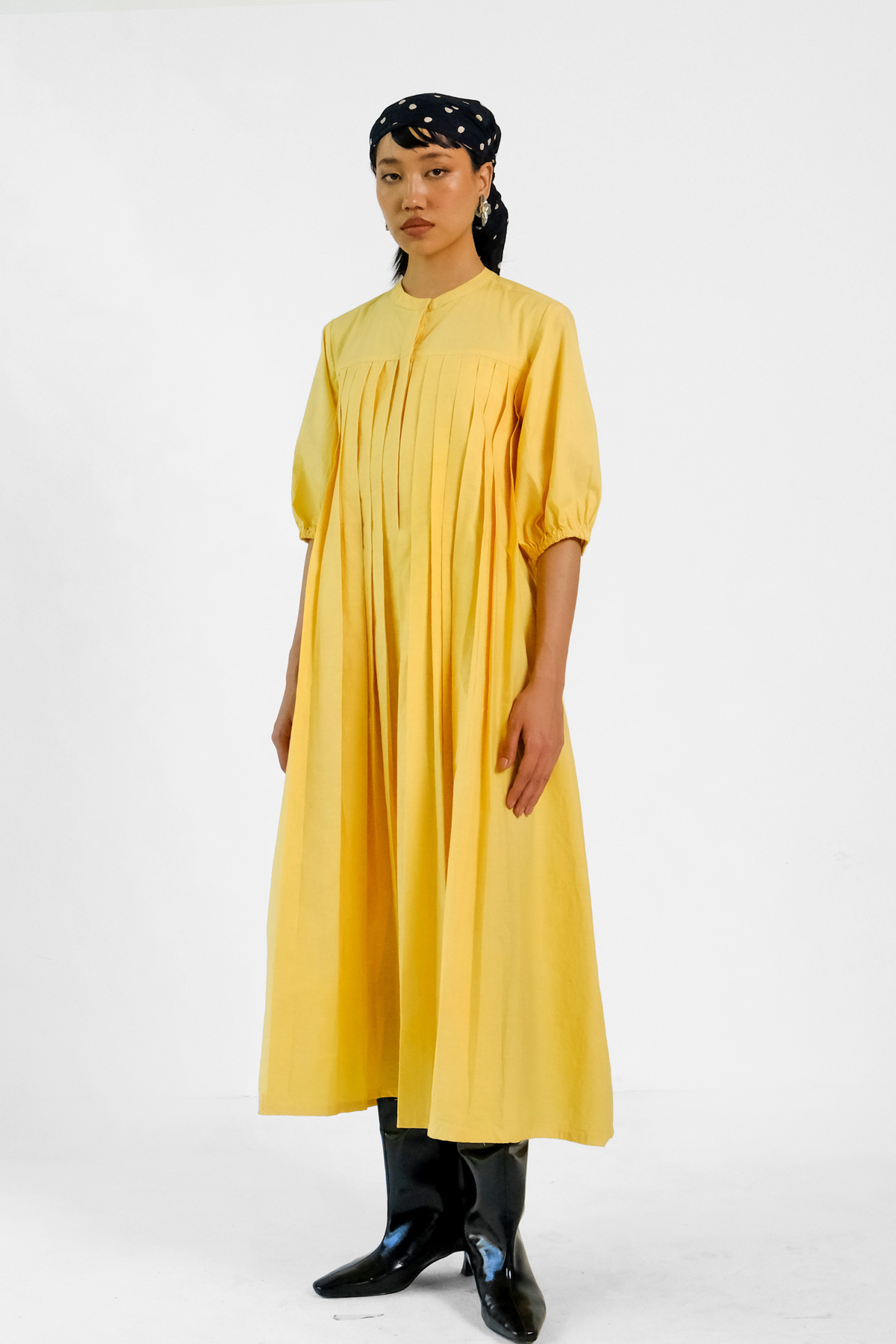 Yellow Pleated Belt Dress