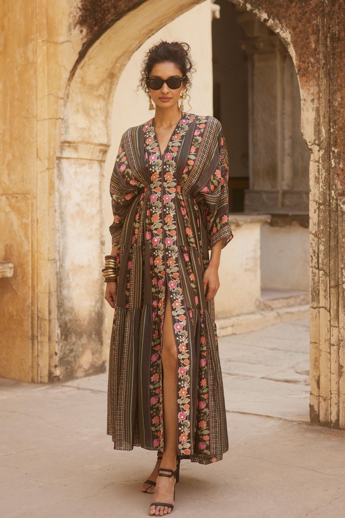 Embroidered Multi Colour Kaftan Set