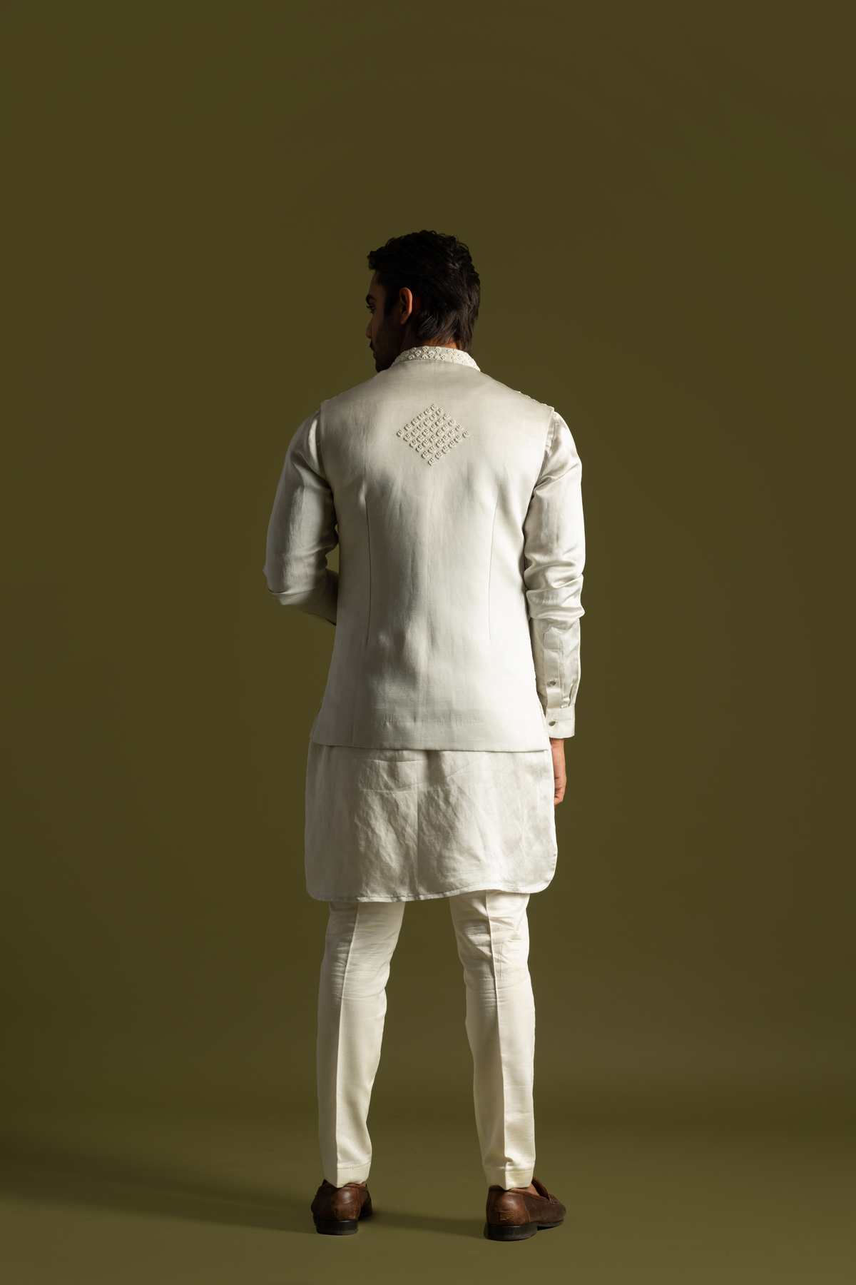 Grey Linen Satin Kurta Set