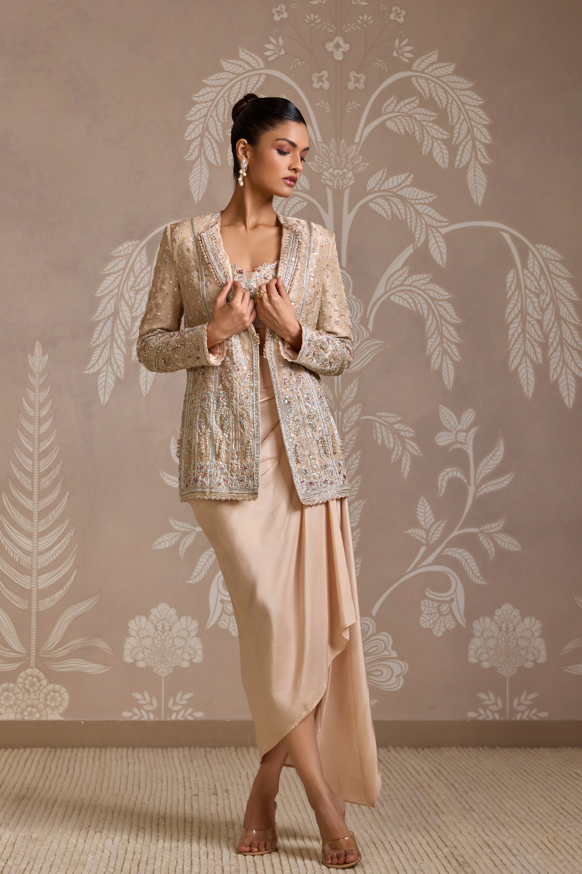 Gunmetal Embroidered Jacket Set