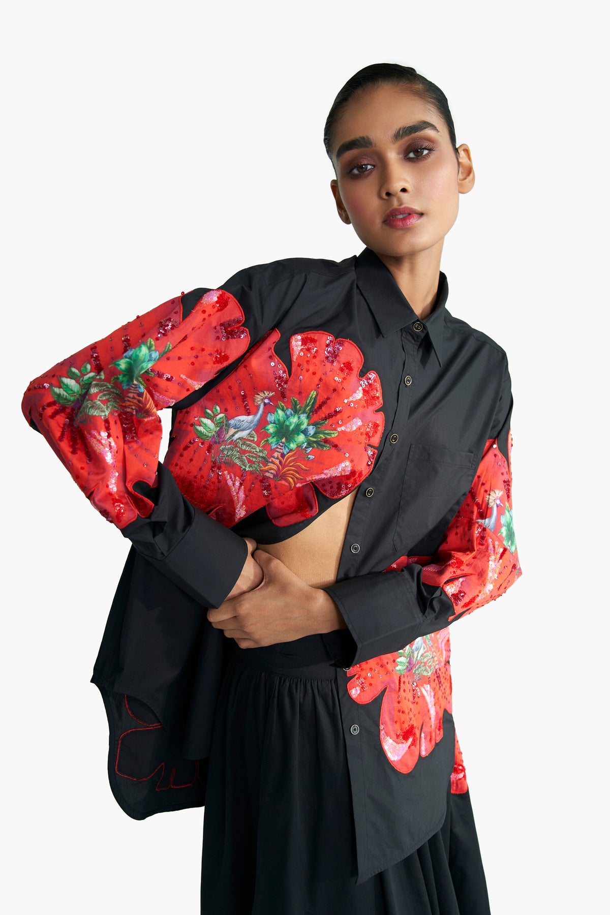 Hibiscus Patched Oversized Shirt