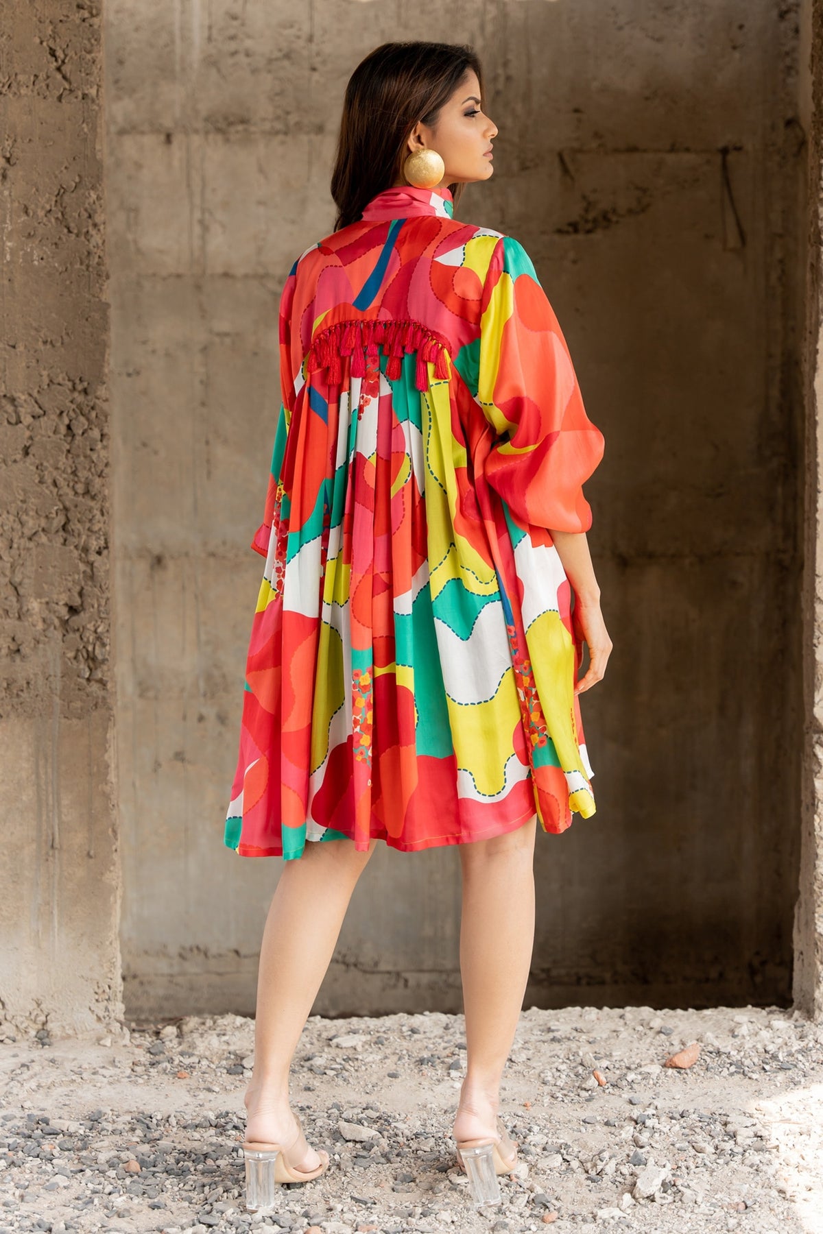 Colour Burst Stand Neck Dress