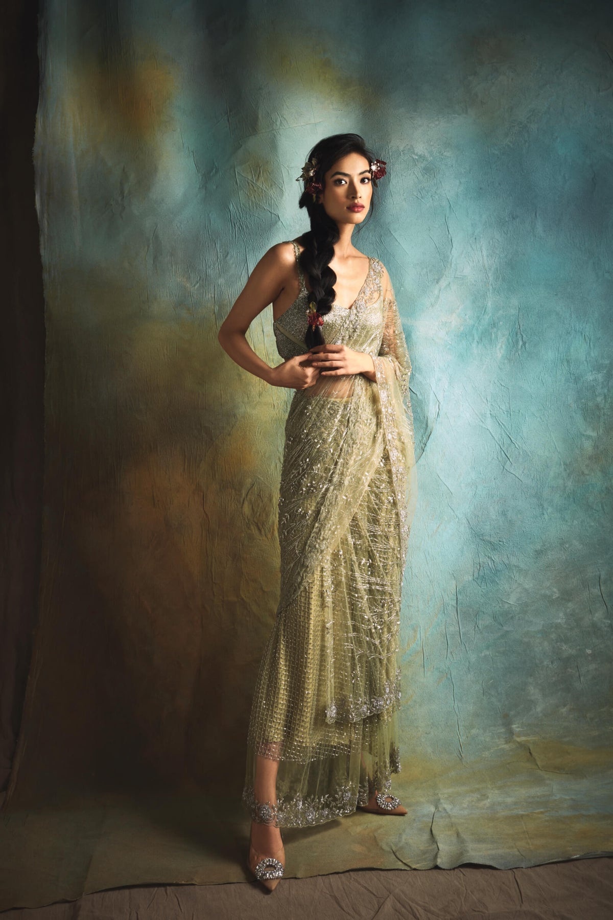 Moss Sharara Saree