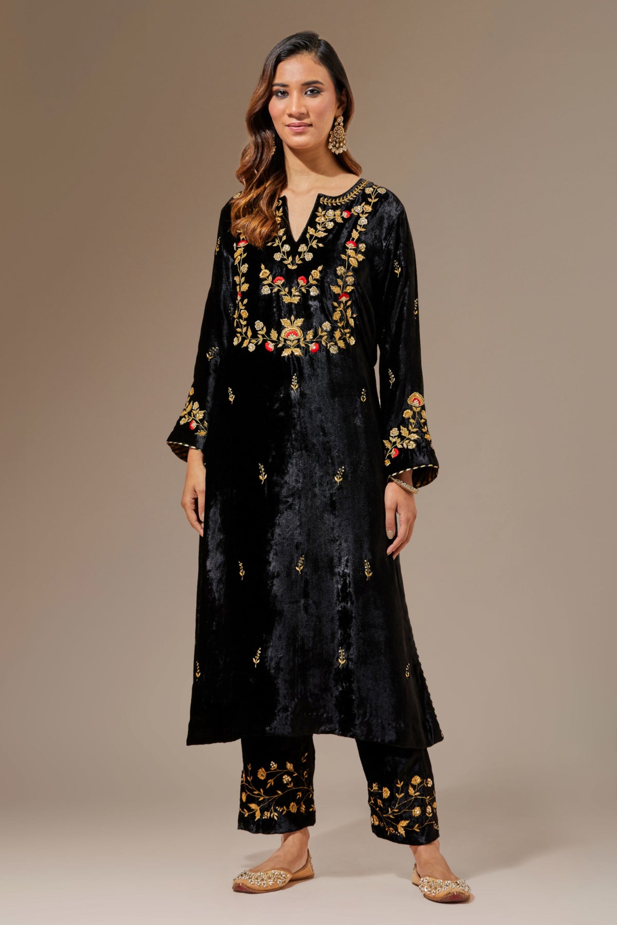 Black Velvet Kurta With Hand Embroidery