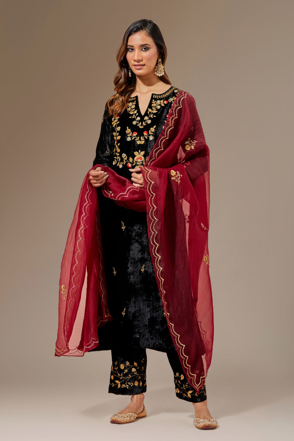 Black Velvet Kurta With Hand Embroidery