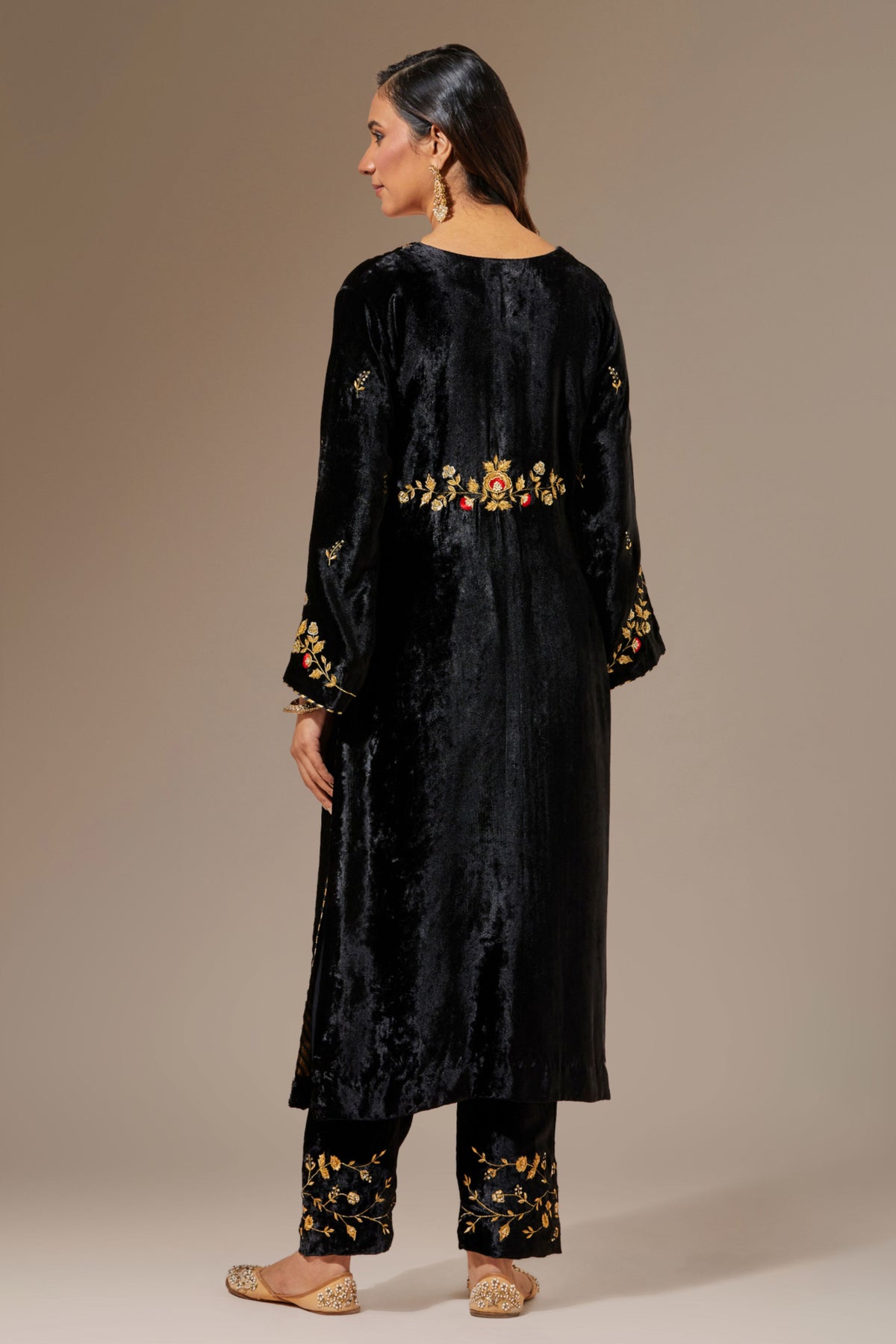 Black Velvet Kurta With Hand Embroidery