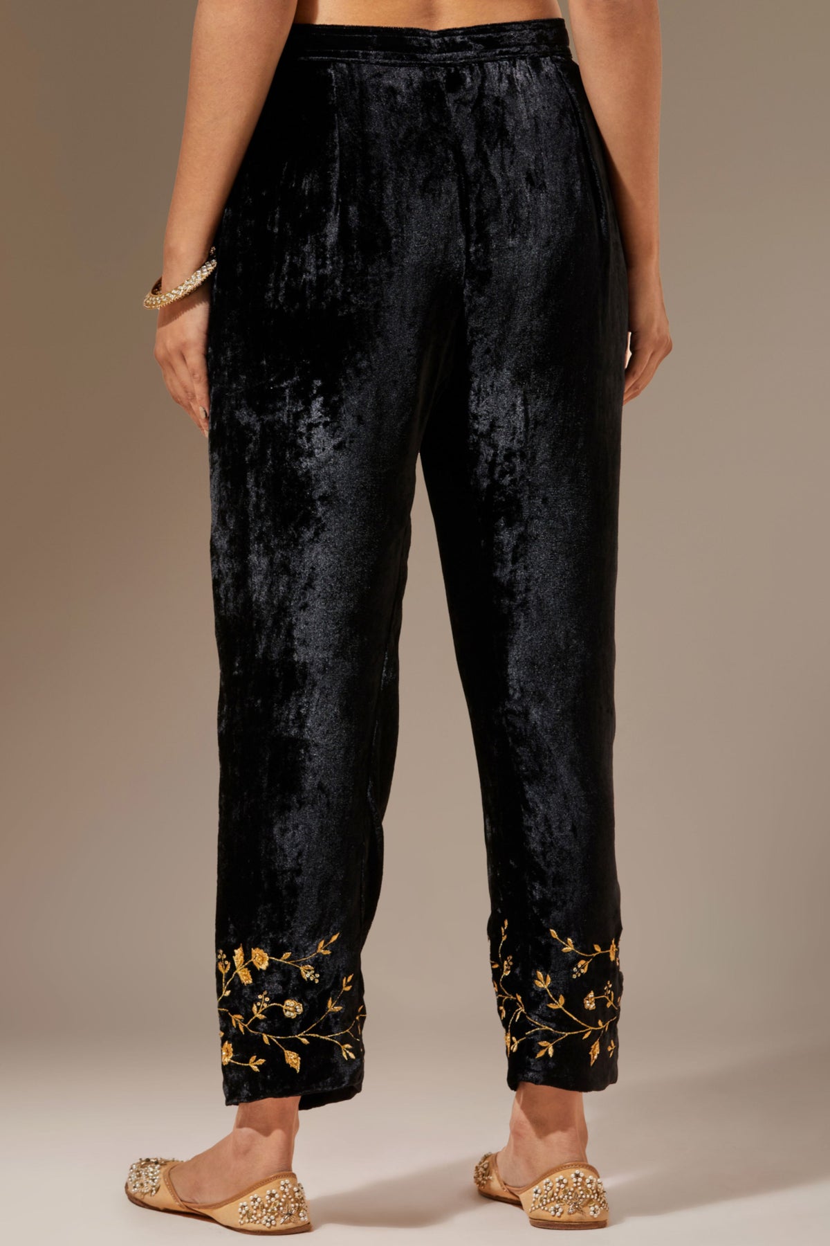 Black Velvet Pant With Embroidery