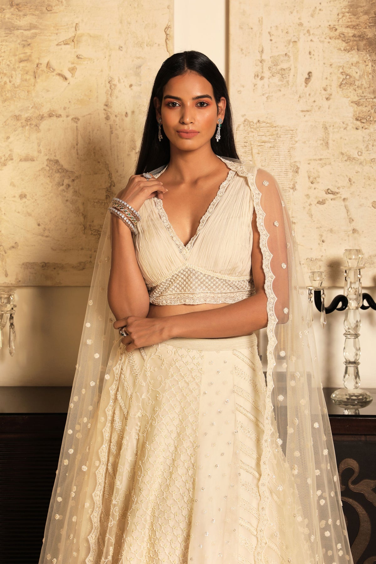 Ivory embroidered lehenga set