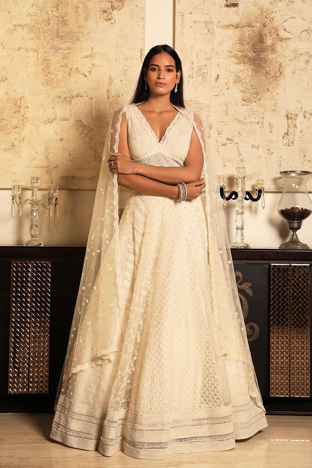 Ivory embroidered lehenga set