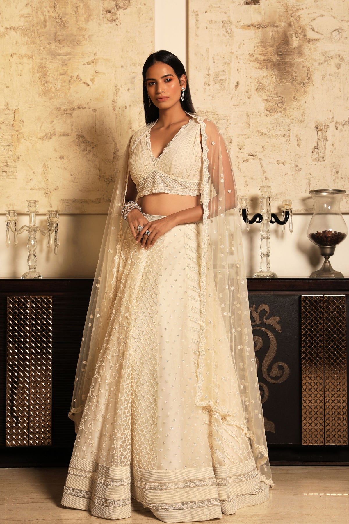 Ivory embroidered lehenga set