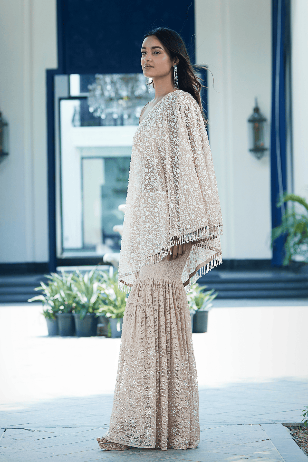 Gold Embroidered Sharara With Cape