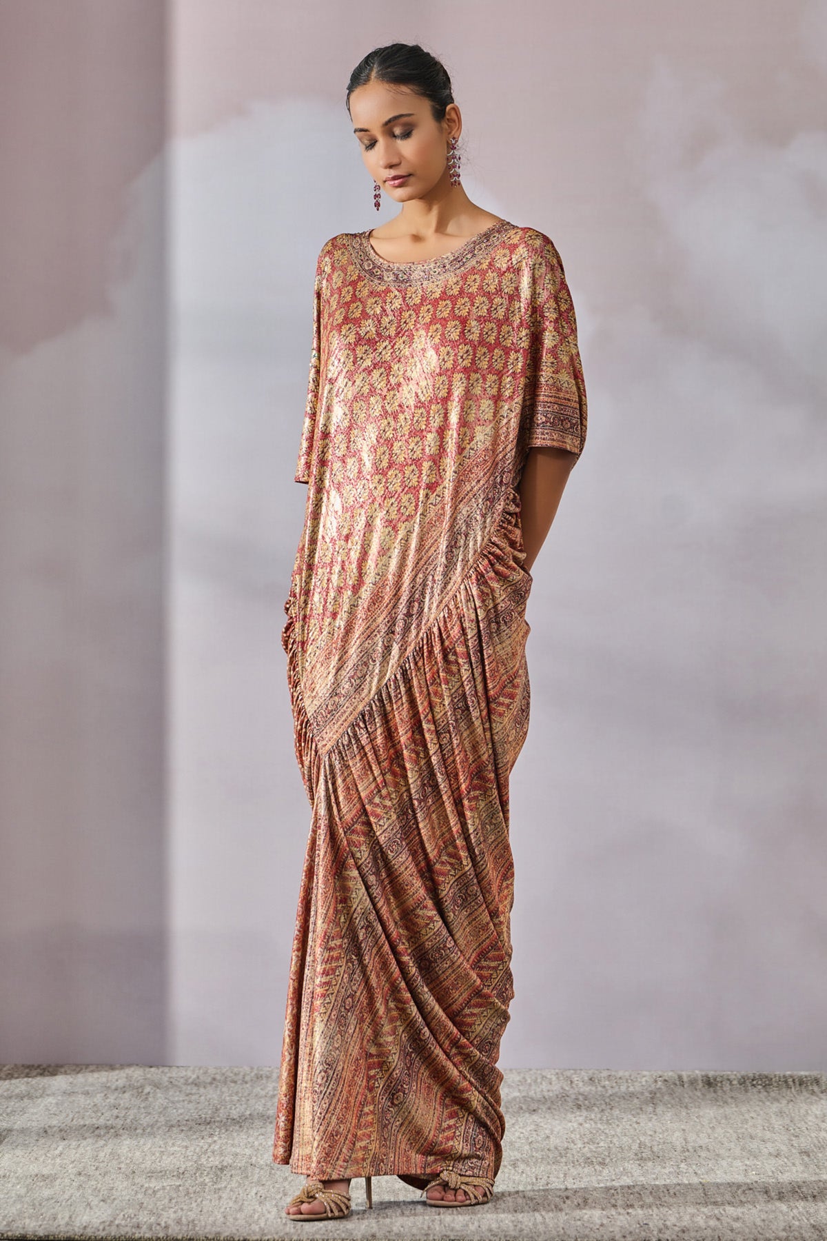 Phulkari Print Draped Kaftan