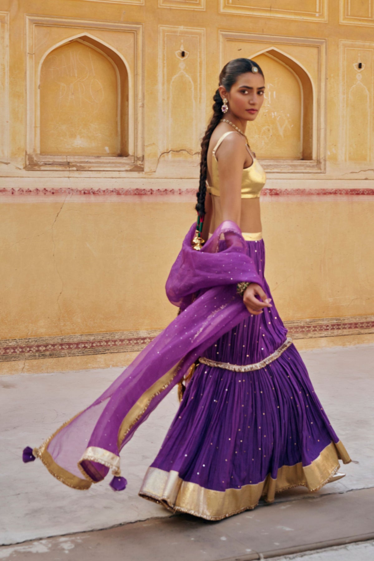 Imperial Purple Fish-Cut Lehenga Set