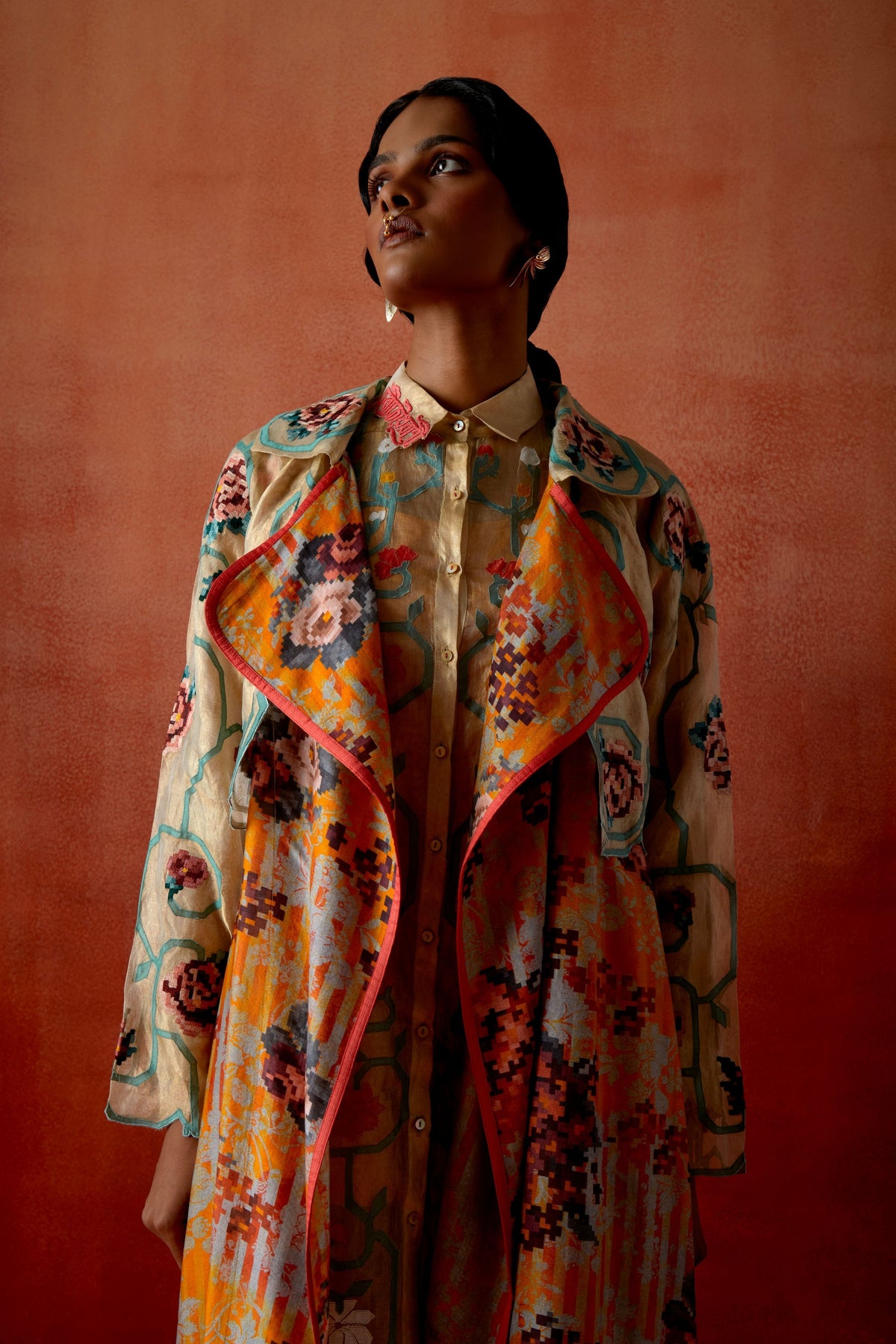 Printed Long Trench Coat