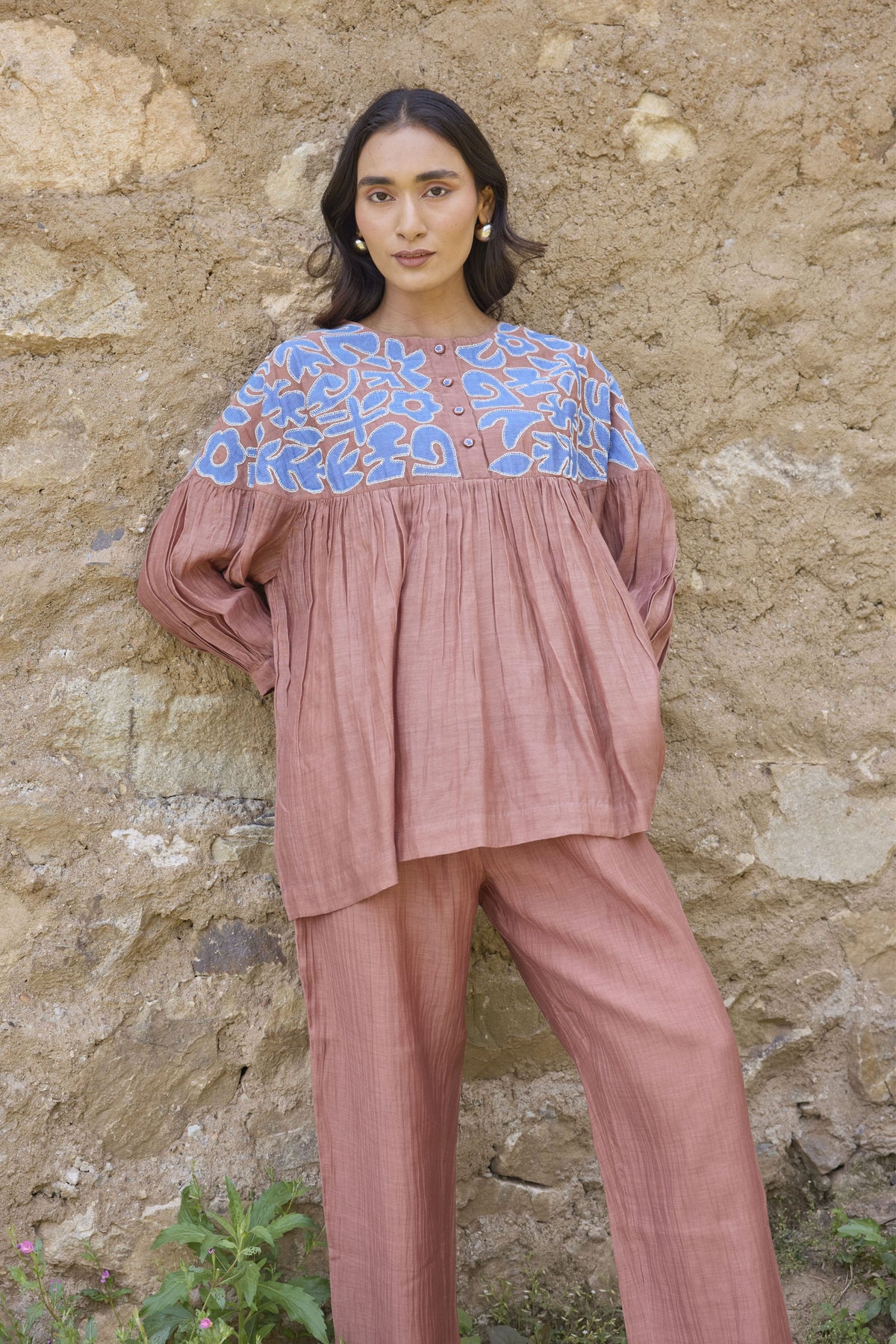 Brown Handcrafted Appliqué Top