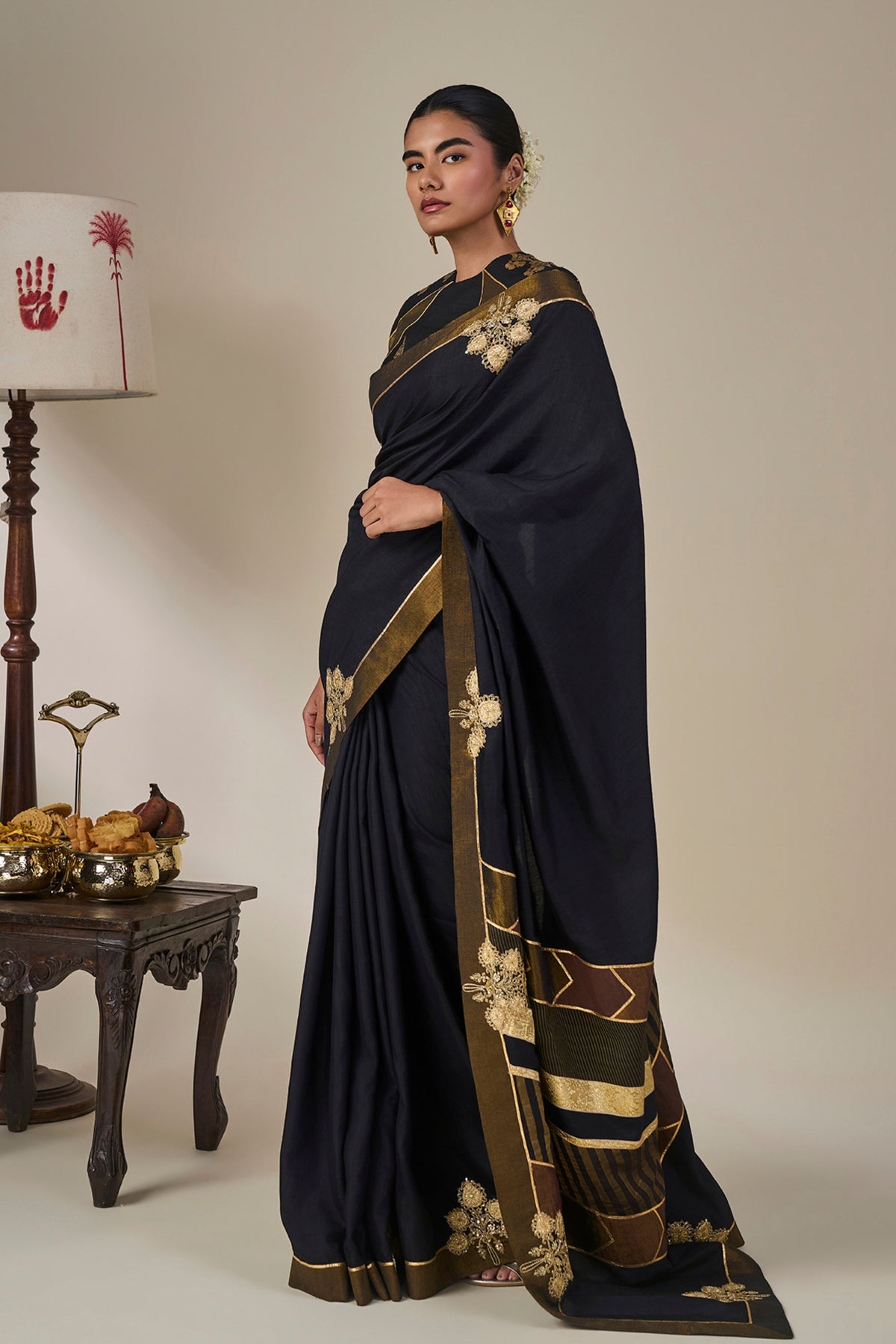 Black Golden Flame Saree