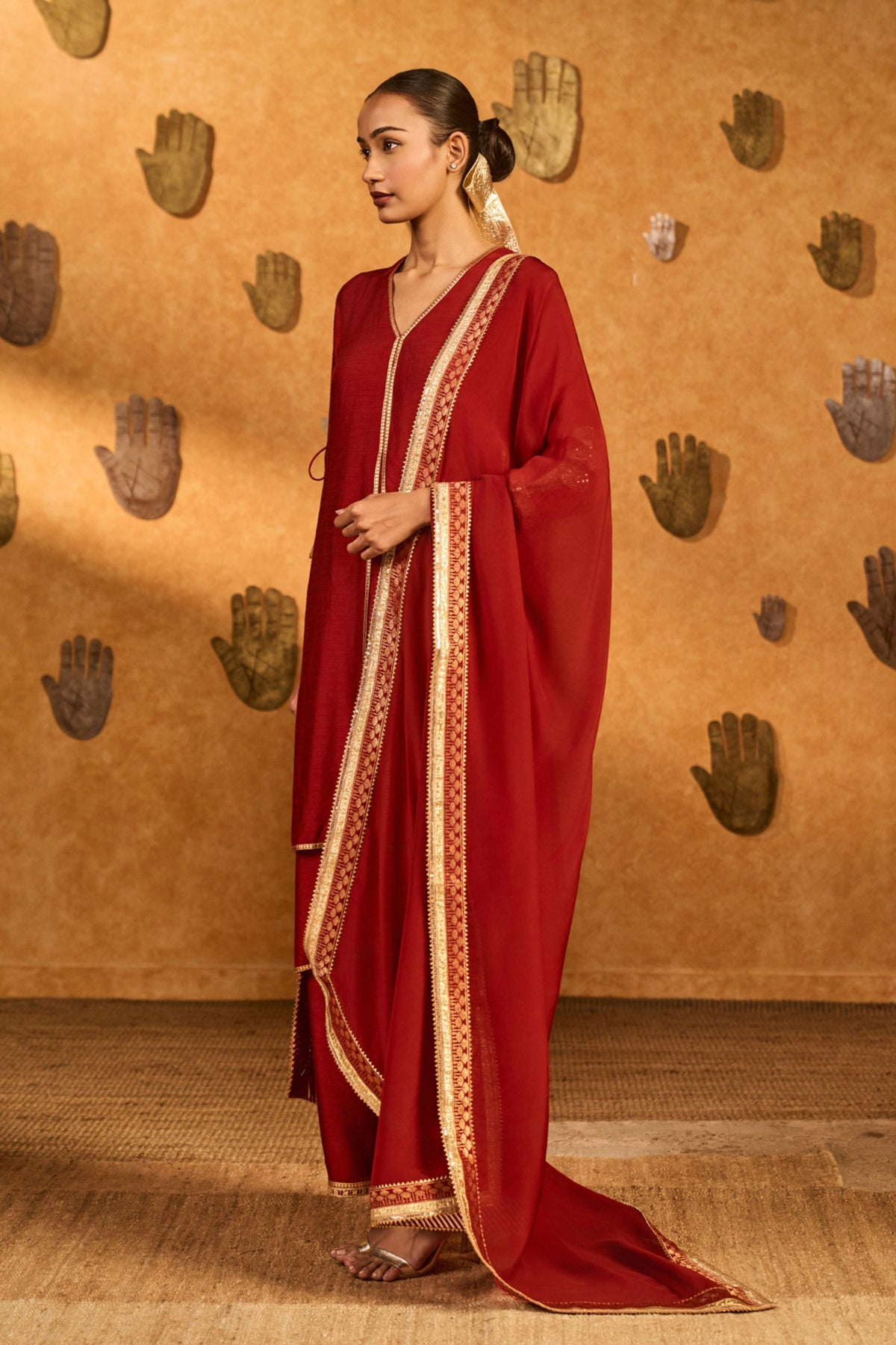 Red Mandarin Kurta Set
