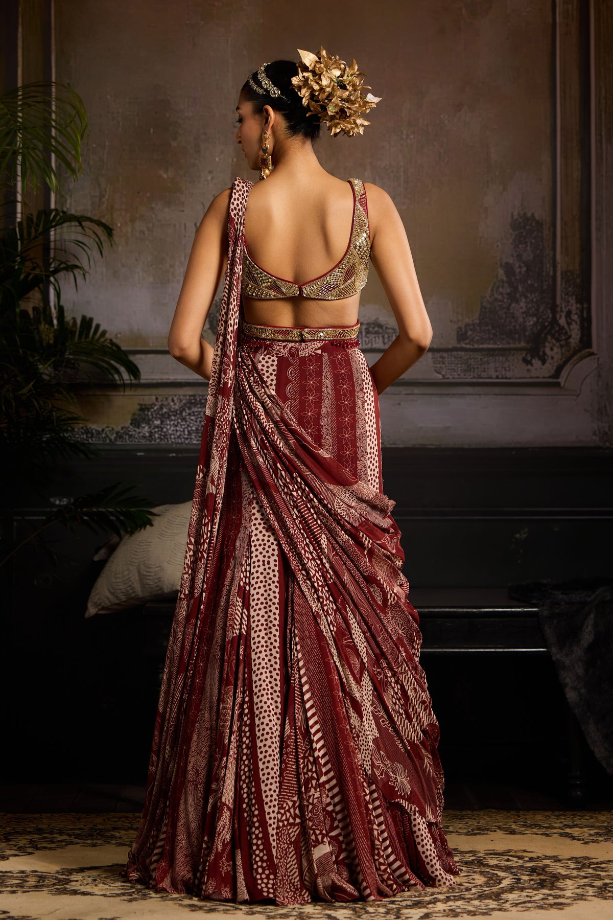 Maroon Embroidered Mermaid Saree Set