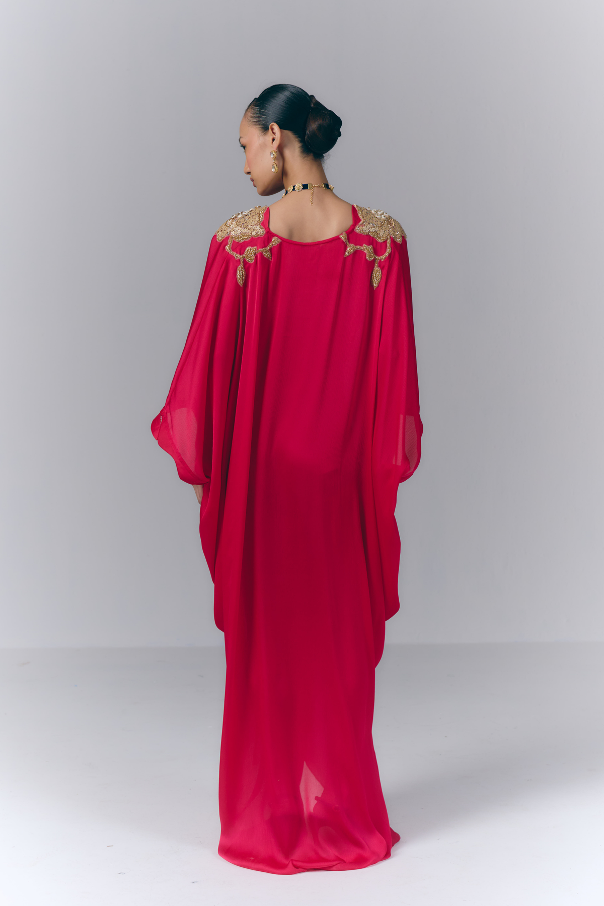 Rani Pink Applique Draped Kaftan