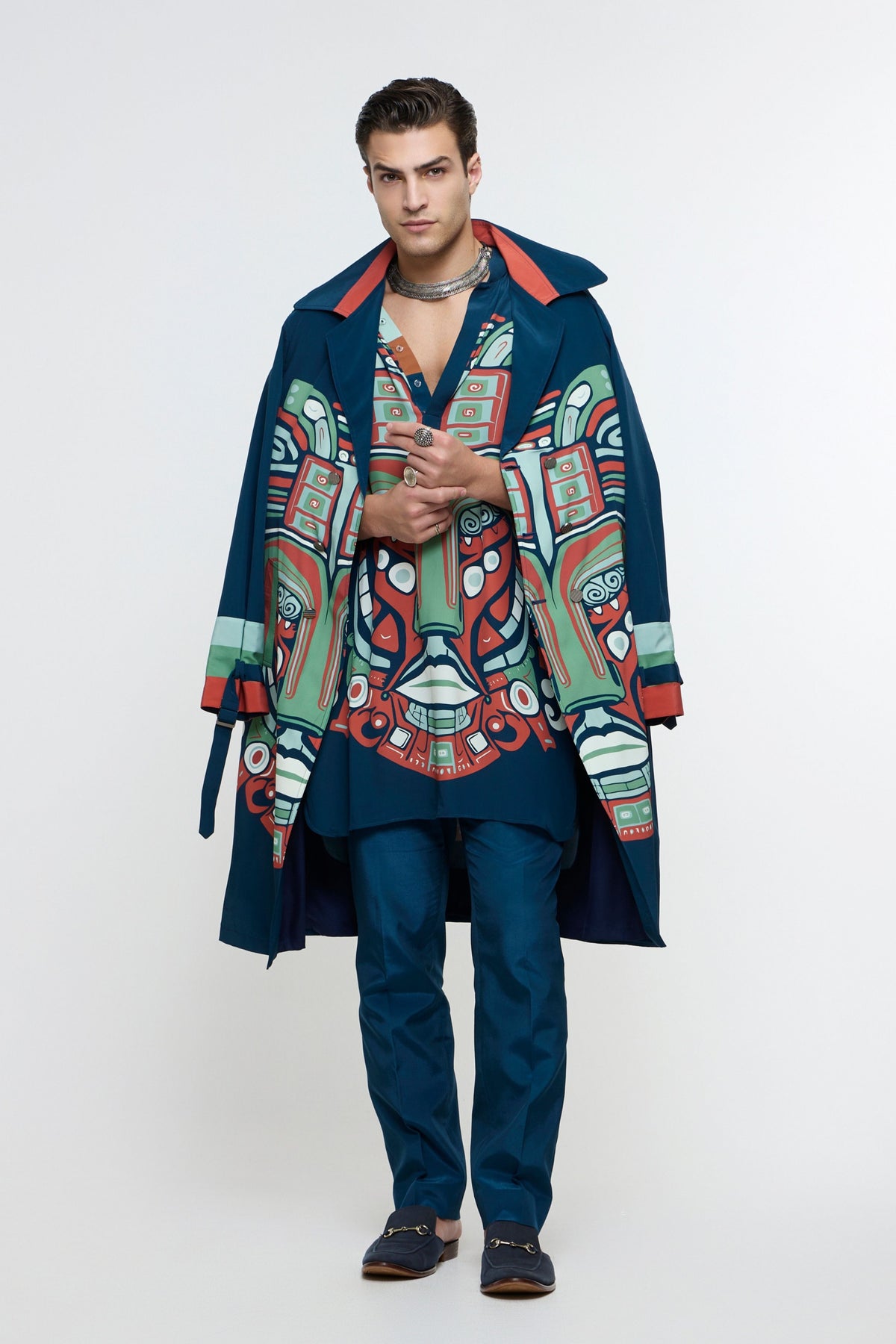 Midnight Blue Mask Trench Coat