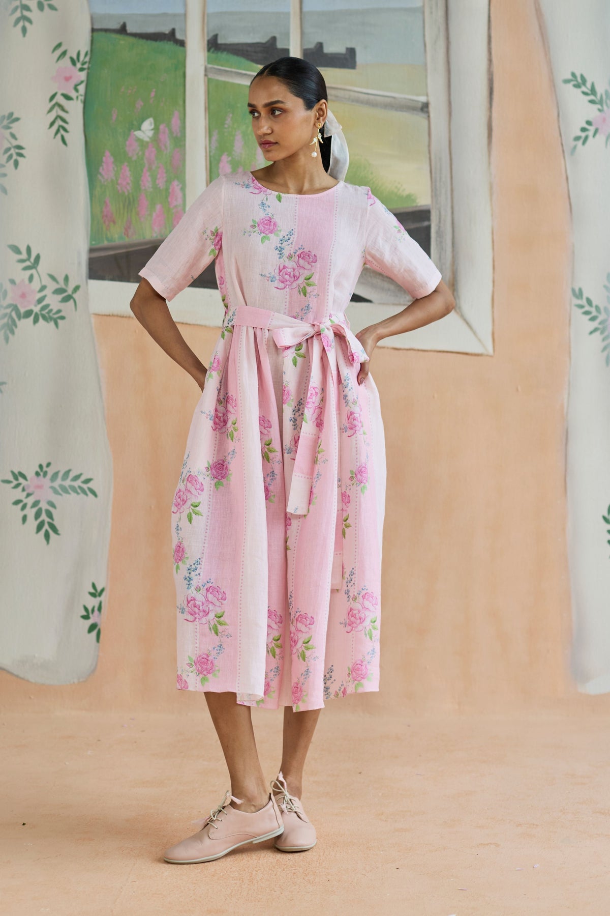 Rose Haze Midi Dress Linen