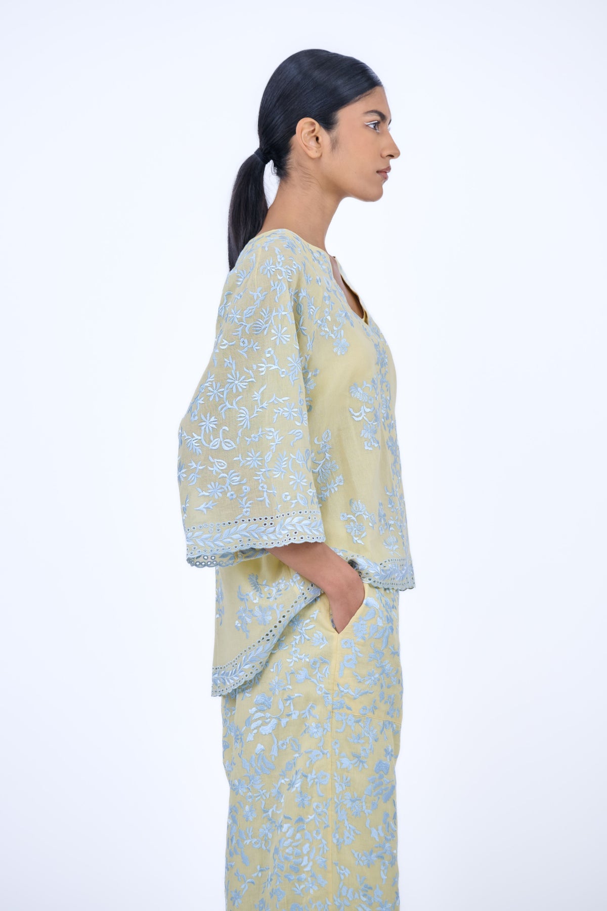 Yellow &amp; Blue Threadwork Top