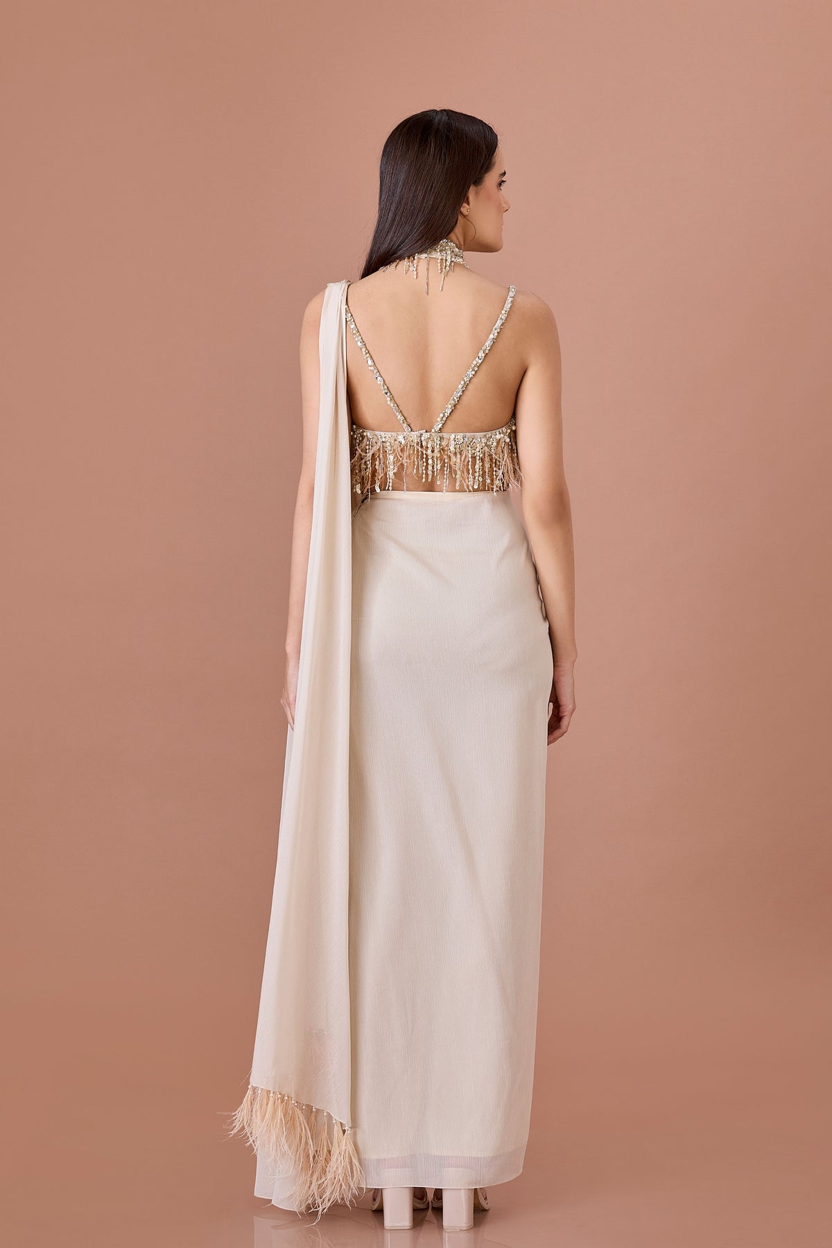 Creme Draped Saree Set
