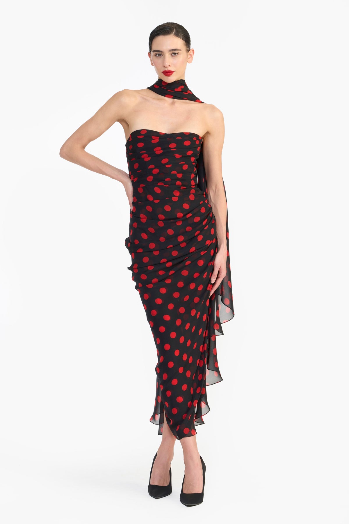 Corseted Pencil Dress With Scarf
