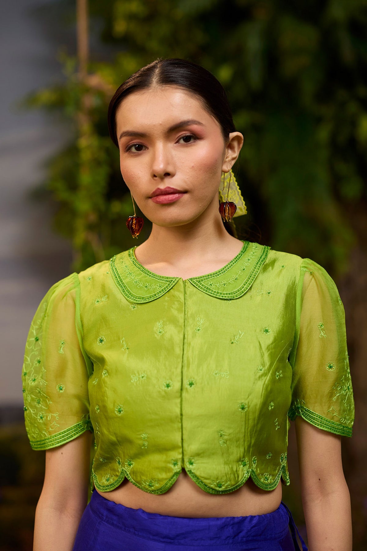 Framed in Bloom Embroidered Green Blouse