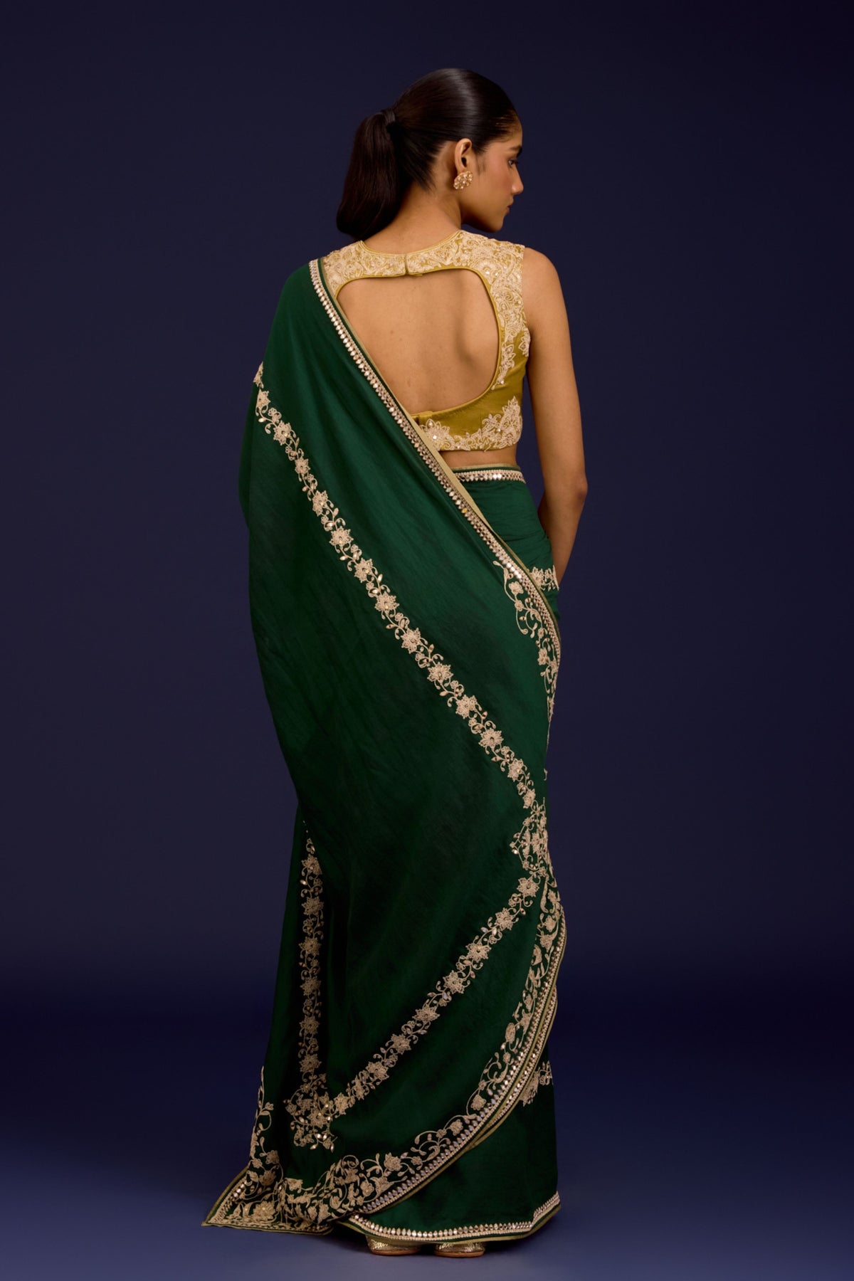 Green Embroidered Saree Set
