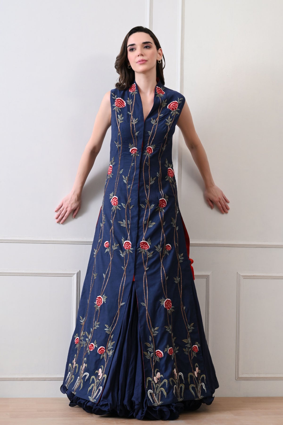 Blue Long Jacket Anarkali Set