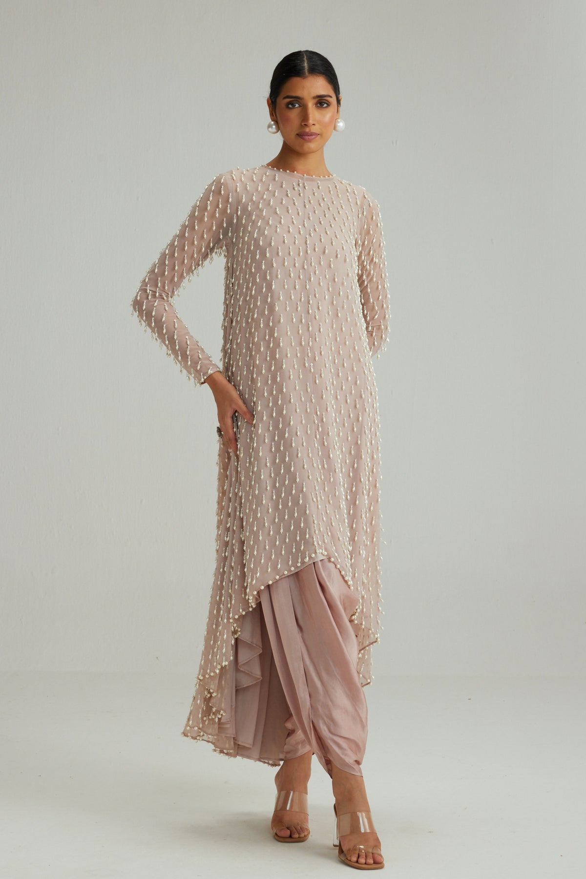Ash Pink Pearl Drop Kurta Set