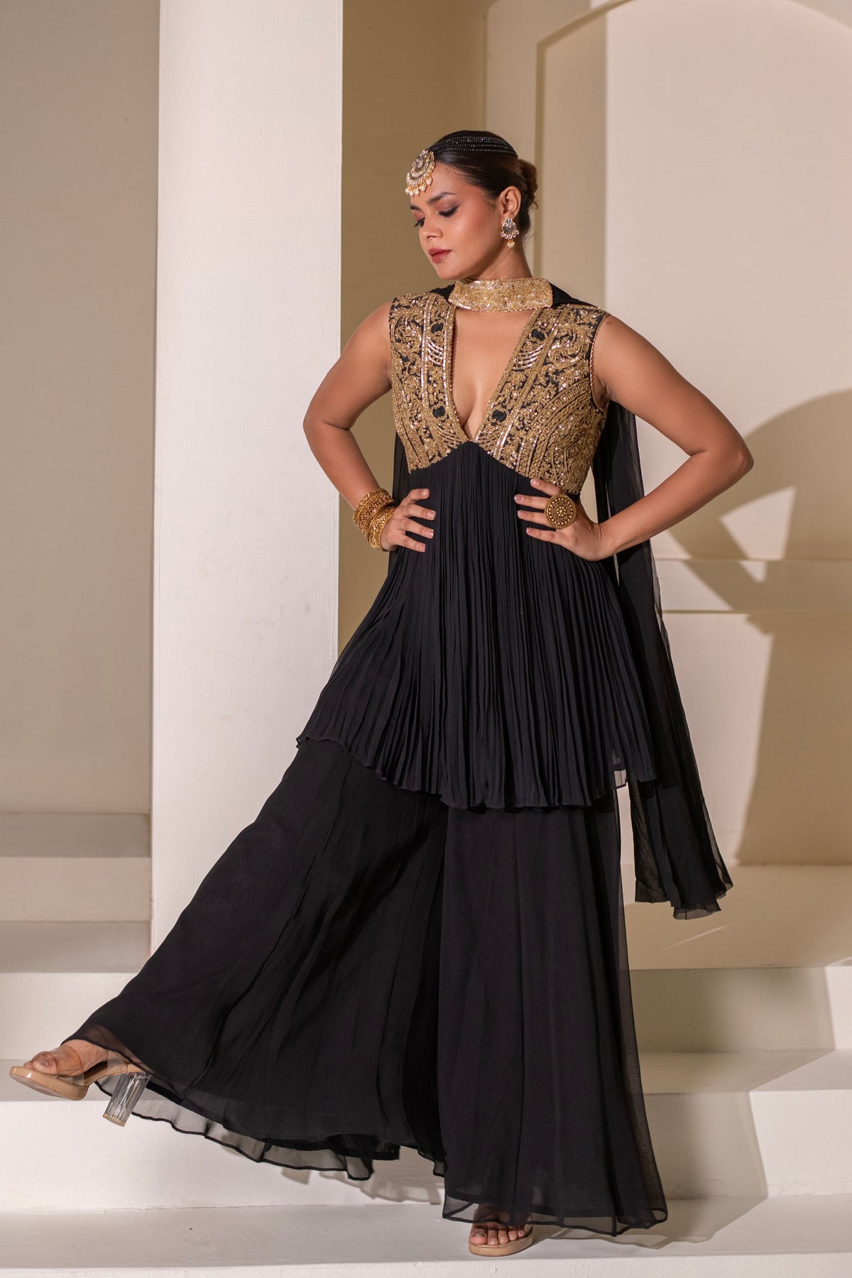 Black  Embellished Sharara Set