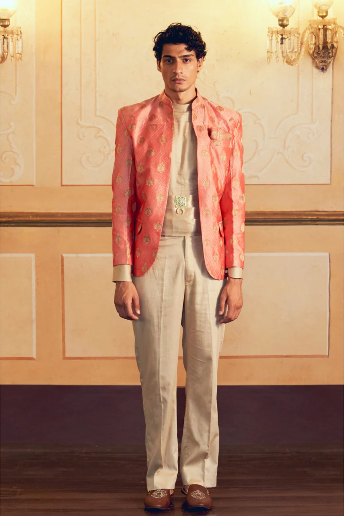 Coral Jacquard Men&#39;s Jacket Set