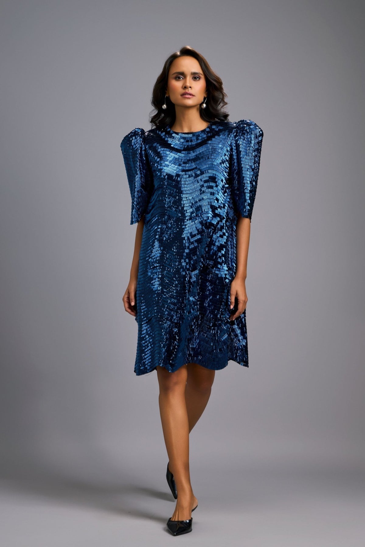 Navy Blue Shimmer Textured Dress - Deepika Arora - Elahe