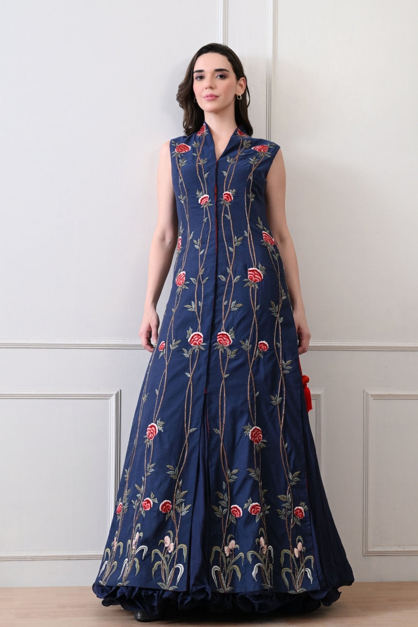 Blue Long Jacket Anarkali Set - Samant Chauhan - Elahe