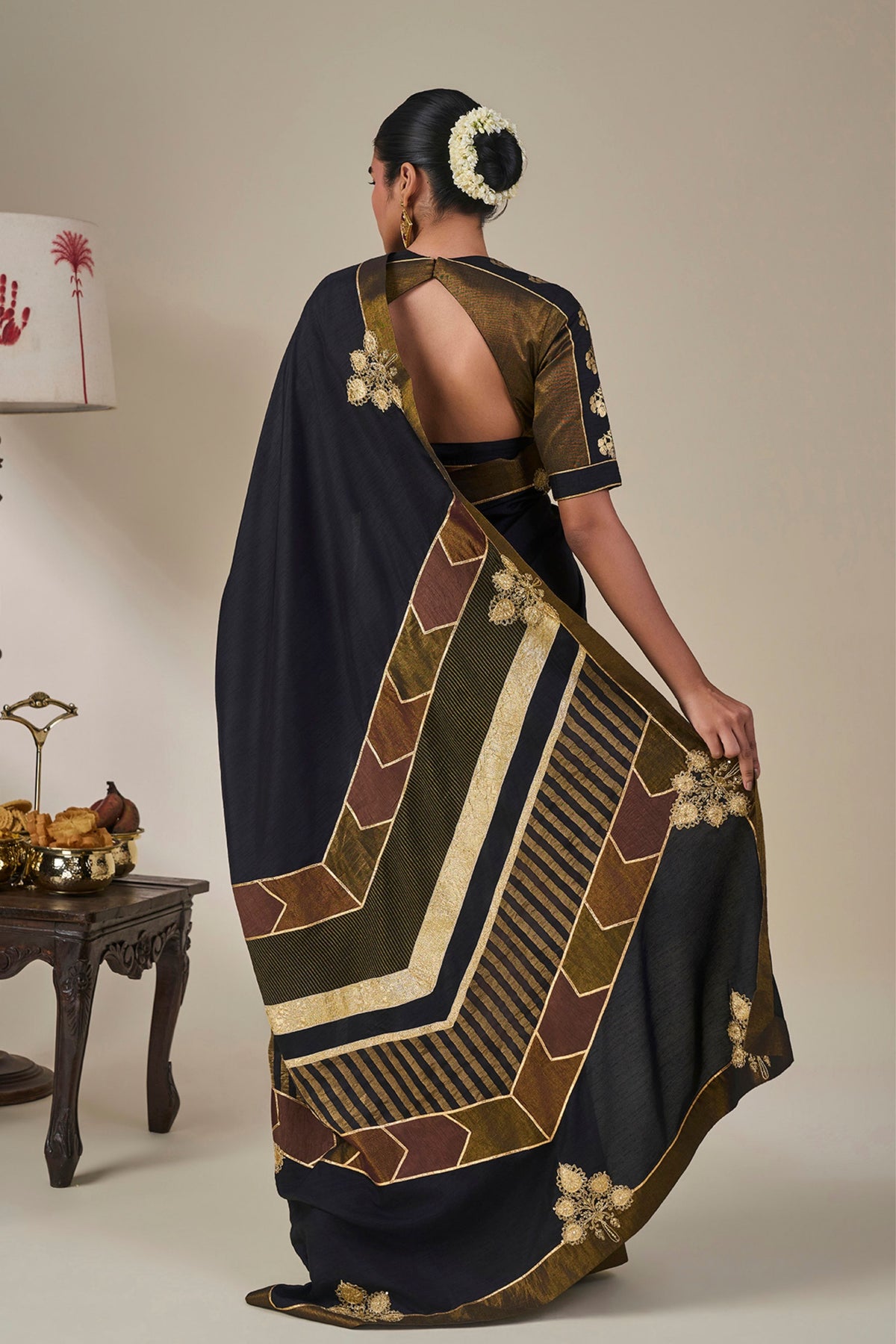 Black Golden Flame Saree