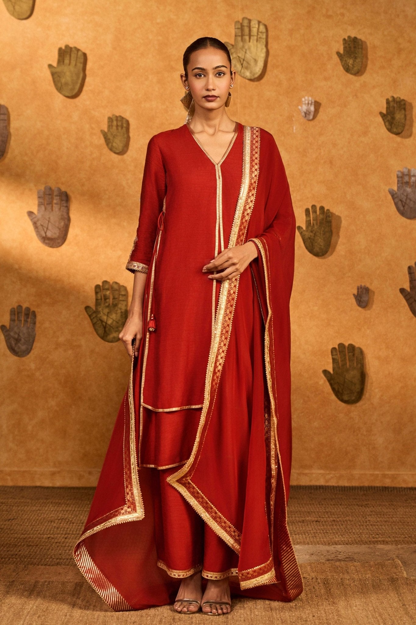 Red Mandarin Kurta Set - Masaba - Elahe