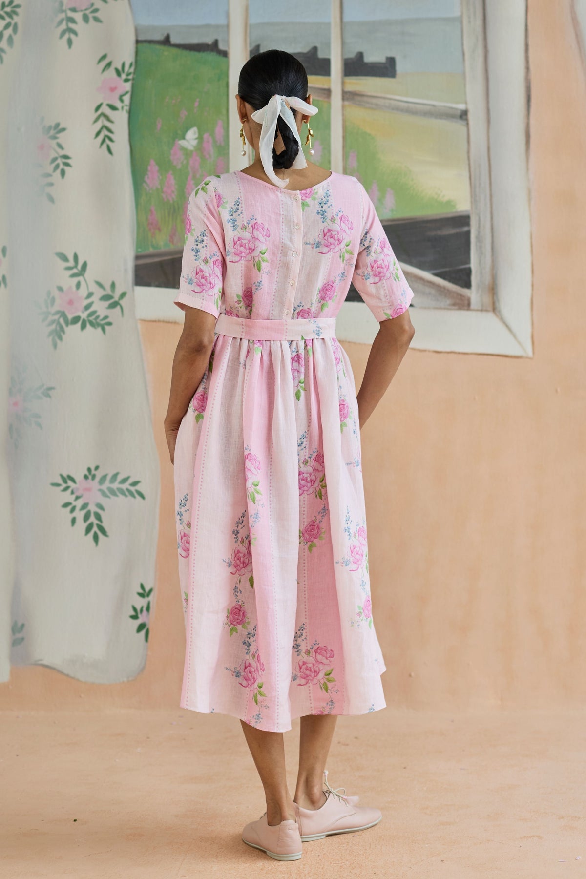 Rose Haze Midi Dress Linen
