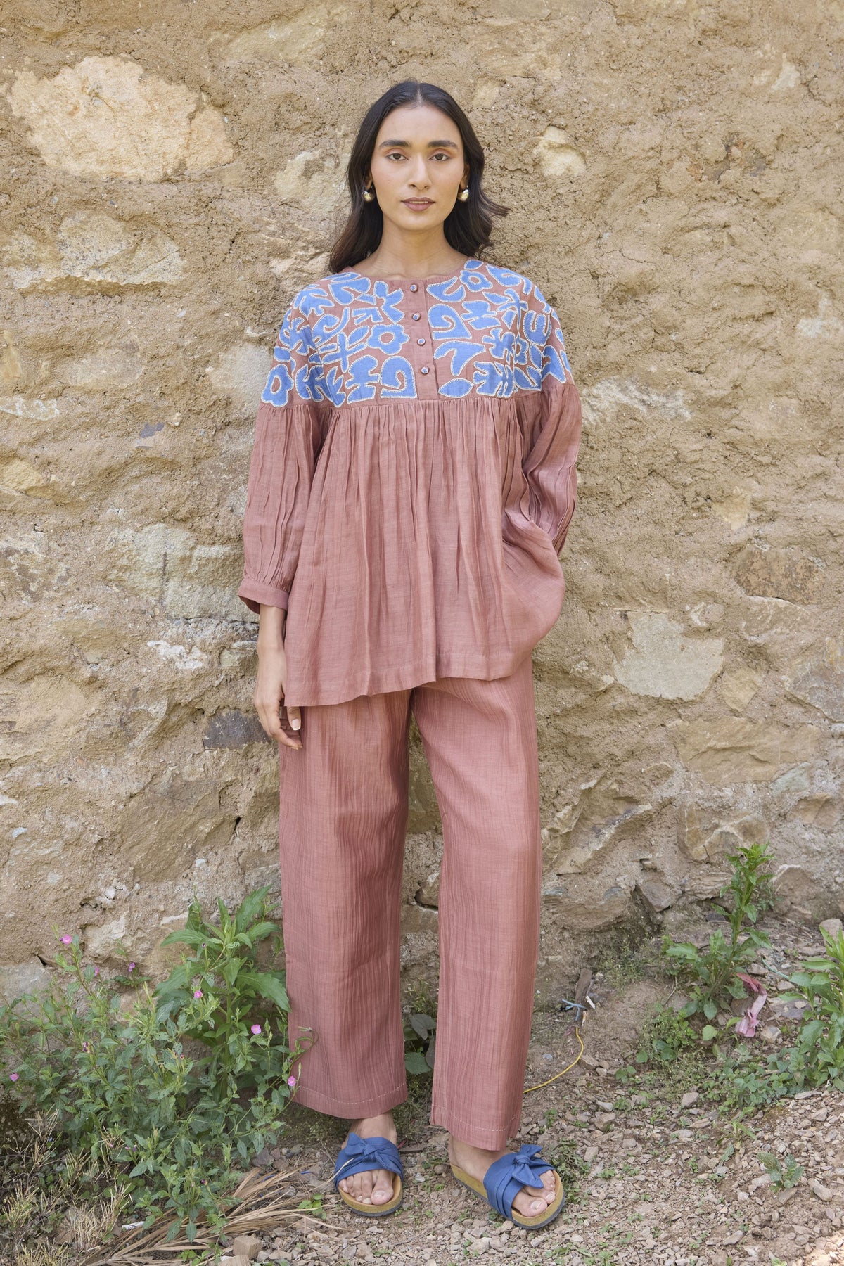 Brown Handcrafted Appliqué Top