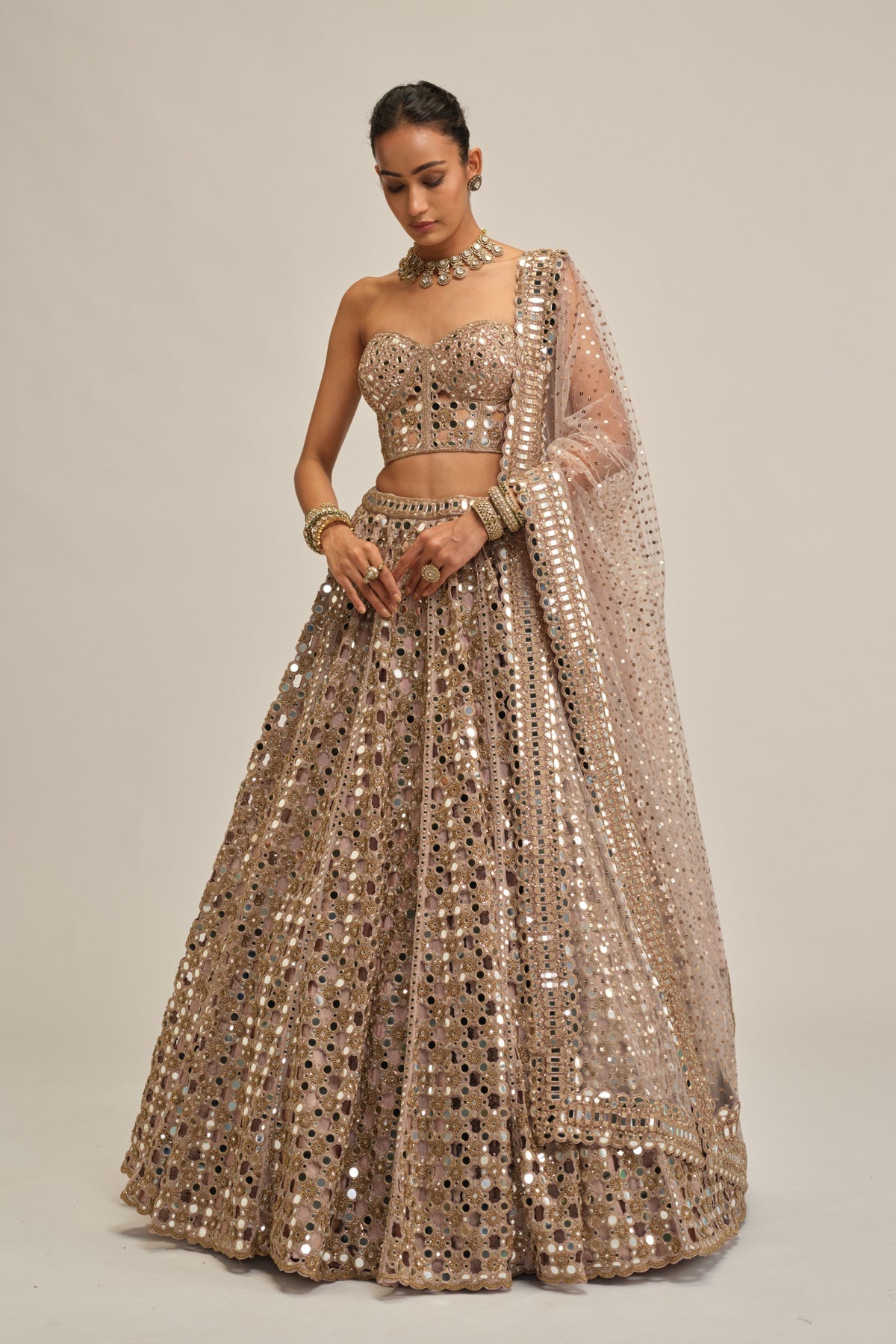 Ash Pink Dense Lehenga Set