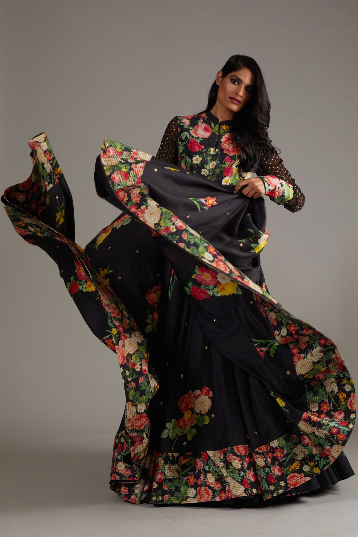 Chanderi Black Anarkali Set