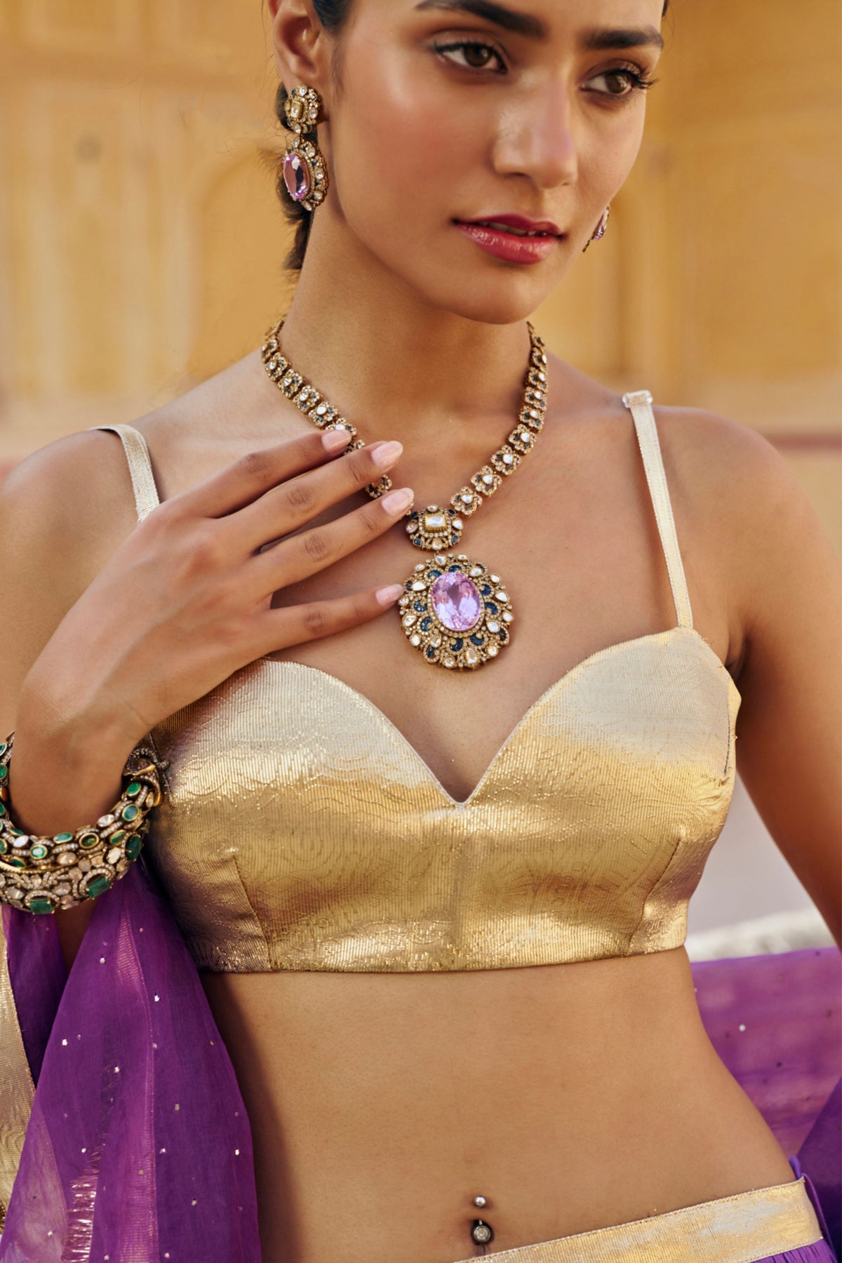 Imperial Purple Fish-Cut Lehenga Set