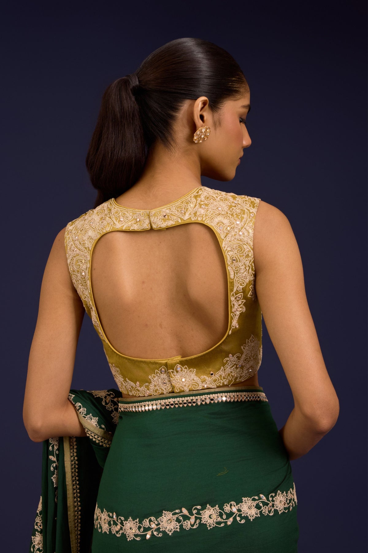 Green Embroidered Saree Set