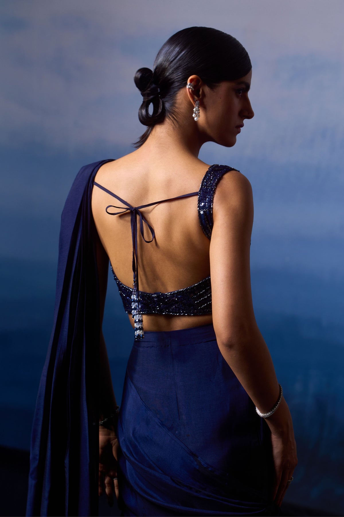 Midnight Blue Silk Drape Saree