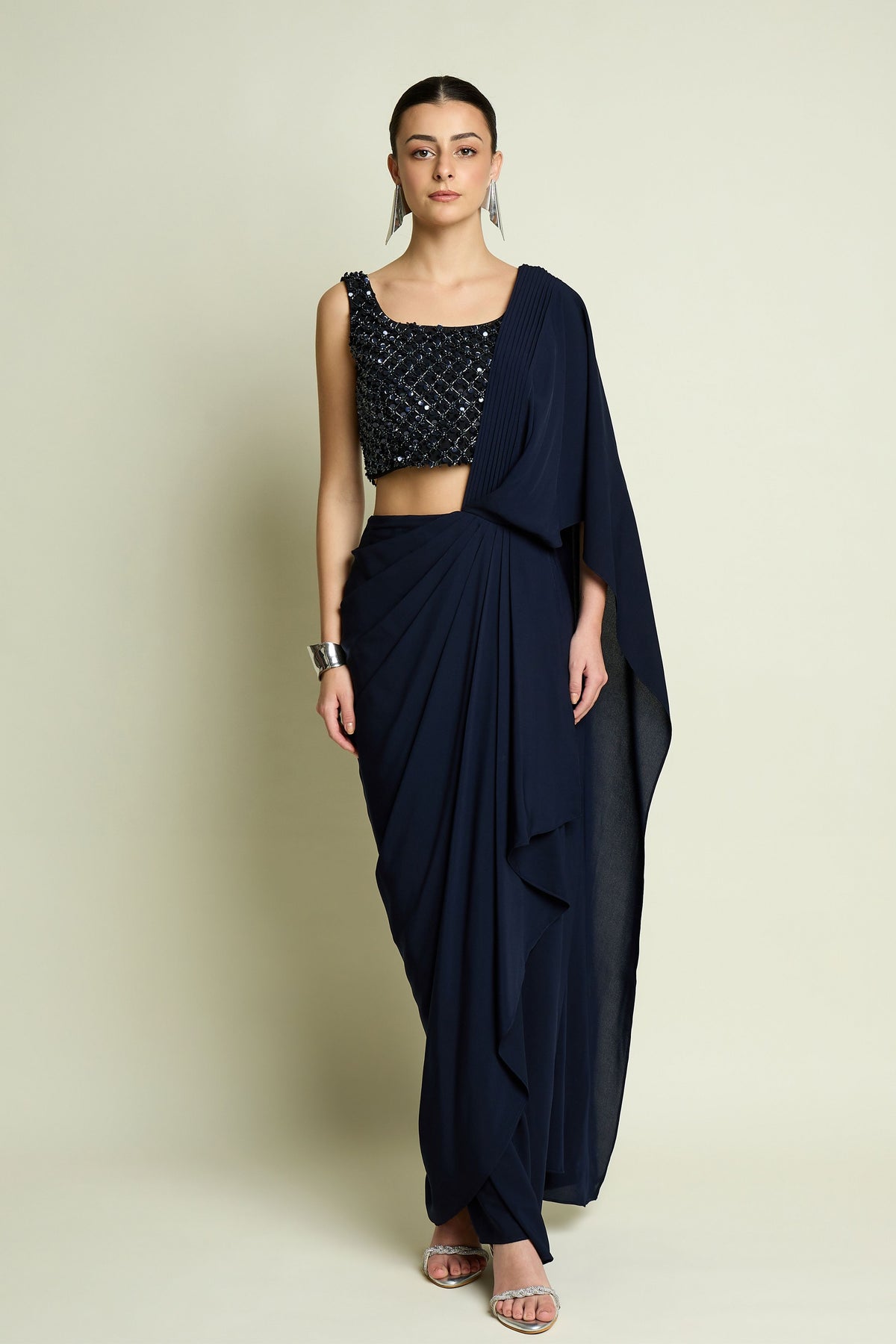 Crystal Draped Saree Set