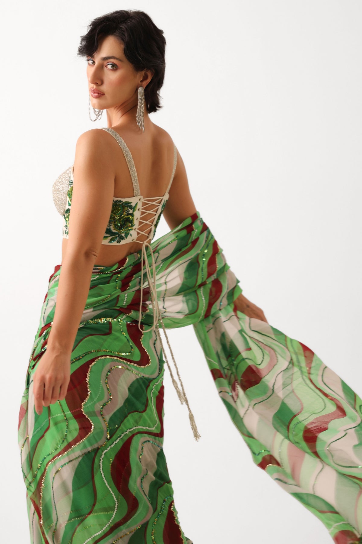 Lush Green Lehar Saree Set
