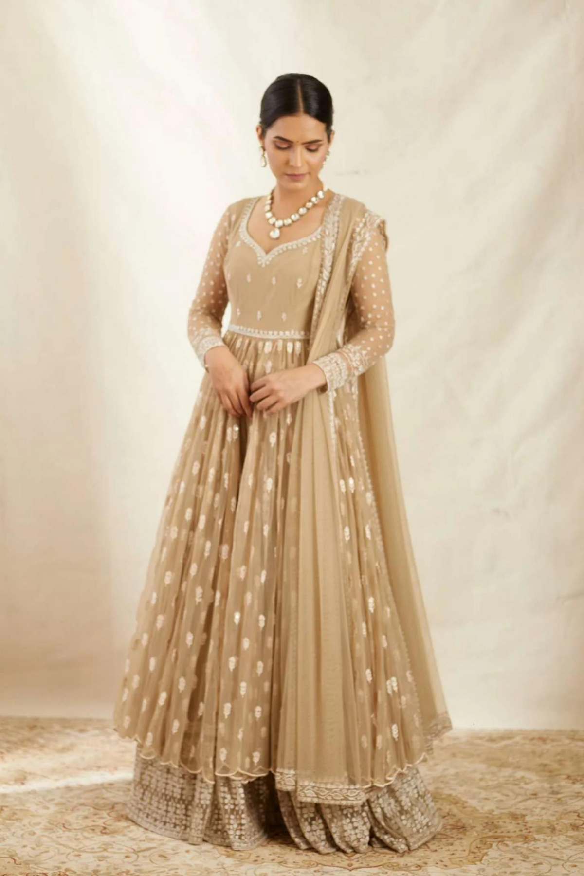 Beige and Cream Kurta With Sharara Set