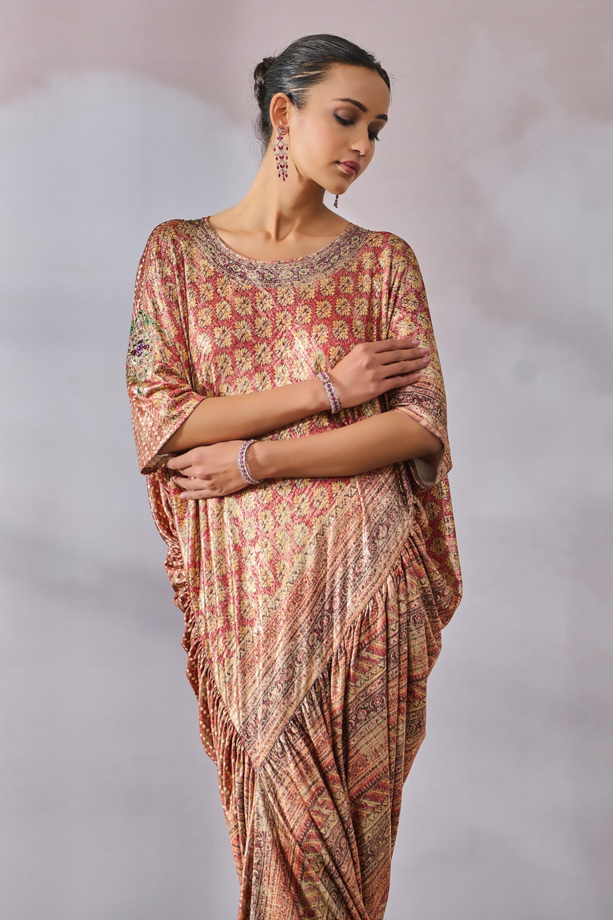Phulkari Print Draped Kaftan